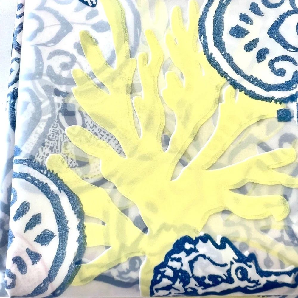 Amalfi Coast Blue Medallions Peva Shower Curtain Shells Seahorse Coral Lemon